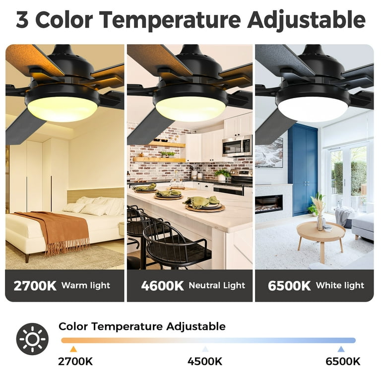 Smart Ceiling Fan With LED Light - Remote & APP Control, 72W Dimmable, 6 Speeds, Timer, For Bedroom/Living Room (49cm, Gray)