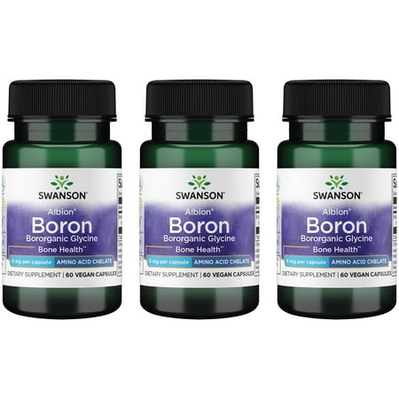 Swanson Boron from Albion - Boroganic Glycine Supplement Supporting Joint Health & Bone Health - High Absorption Formula May Support Overall Balance - (60 Capsules, 6mg Each) 3 Pack