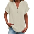 thumbnail image 2 of Favoffer Women's Linen Blouses V Neck Short Sleeve Tassel Button Casual Tops Lightweight Summer Shirts for Vacation Beach Daily, 2 of 6