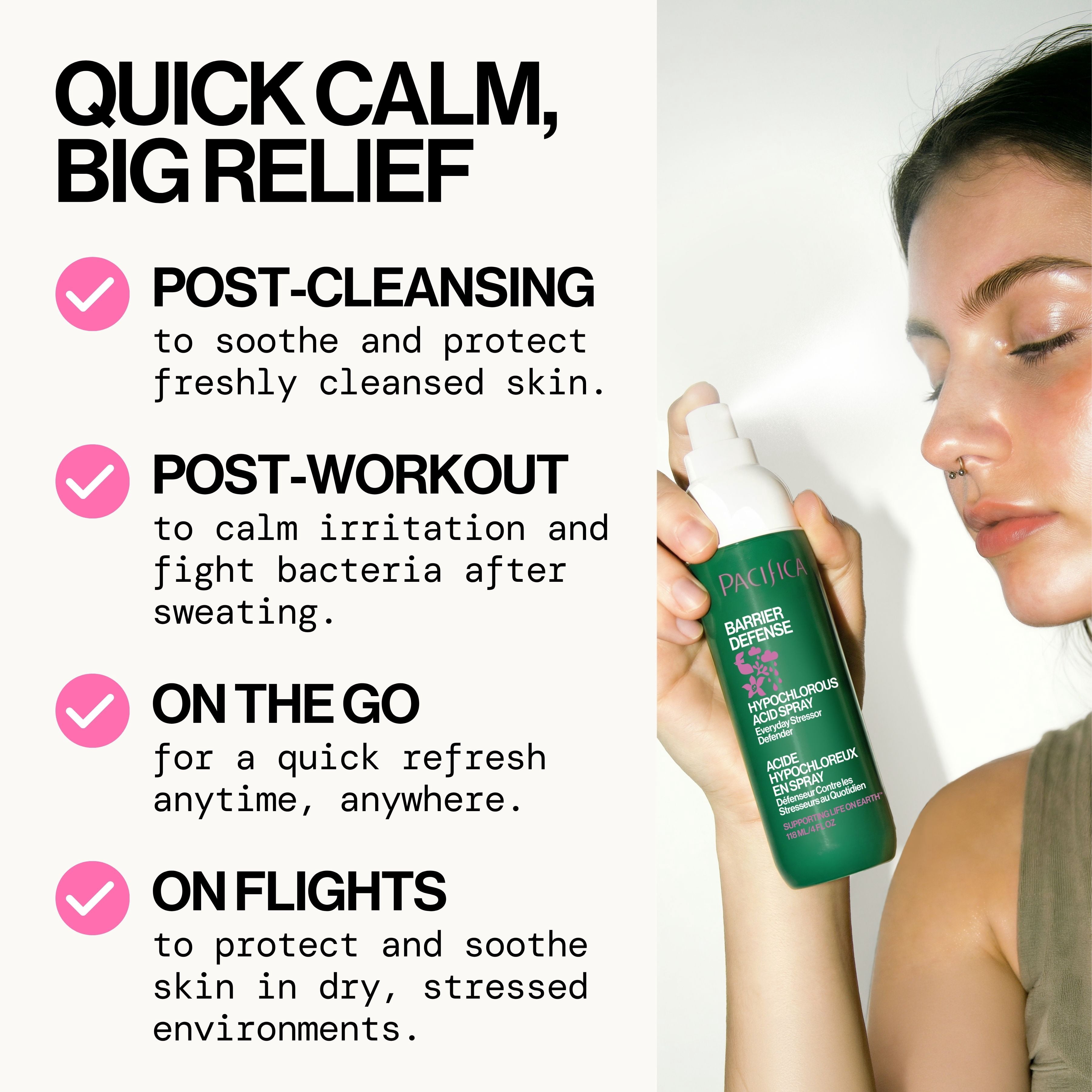 Pacifica Barrier Defense Hypochlorous Acid Spray for Face and Skin to Soothe Redness, Acne, Eczema, and Irritation, Non-Toxic Vegan and Cruelty Free Formula, Fragrance-Free, 4 fl oz