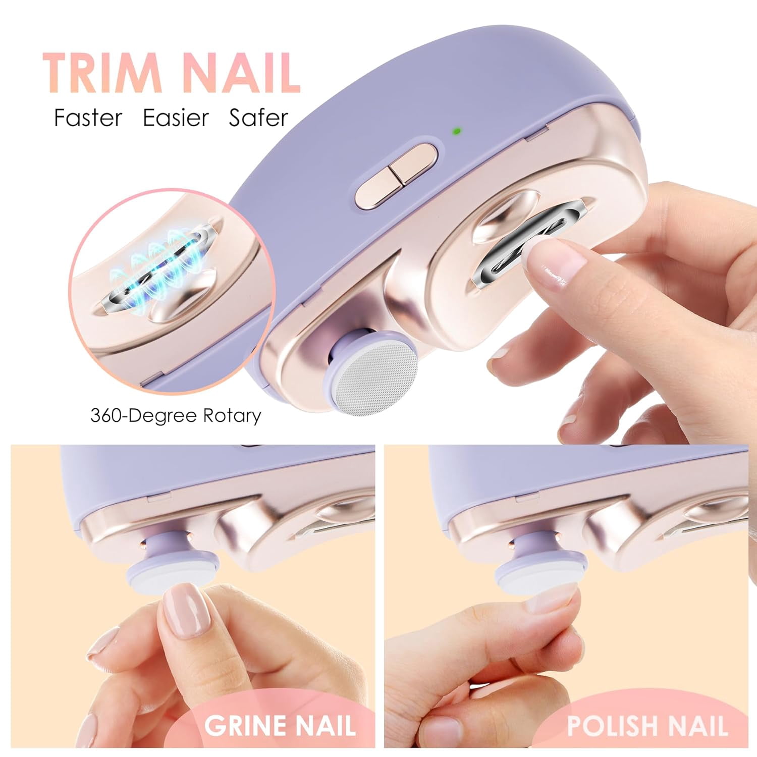 Electric Nail Clippers Upgraded 3 in 1 Automatic - with Polishing, Dust Storage & LED Light, Nail File Toenail Trimmer, Safe for Seniors, Adults, Kids & Baby, Gifts for Women Men Mom
