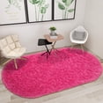 thumbnail image 2 of Junovo Ultra Soft Fluffy Bedroom Rugs Kids Room Carpet Oval Modern Shaggy Area Rugs 2.6' X 5.3',Hot Pink, 2 of 7