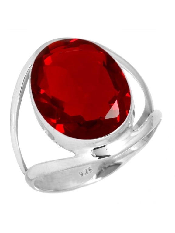 925 Silver Ring For Women - Teens Red Ruby Simulated Stone Silver Ring Size 11.5 July Birthstone Handmade Silver Ring Size 11.5 Gift For Ladies On Cocktail Party 925 Gemstone Silver Jewelry