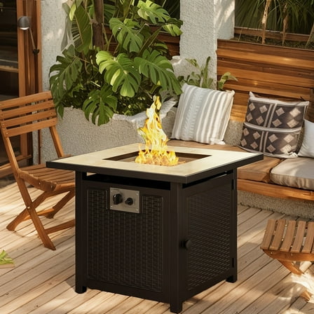 30''  Propane Fire Pit, 50,000 BTU Fire Pit Table with Lid and Lava Rocks for Outdoor, Patio, Garden