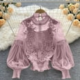 thumbnail image 2 of Women’s Elegant Lace Shirts, Long Sleeve Casual Flower Lace Mesh Blouse Button Medieval Tops Sweatshirts for Women Loose Fitting Free Size, 2 of 9