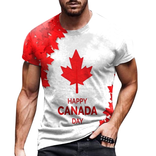 LUOGENLI T-shirts pour Hommes Printemps et Été Fête Nationale Décontracté Vintage Usé Impression Partielle t-Shirt Col Rond Manches Courtes Haut Rouge TTG