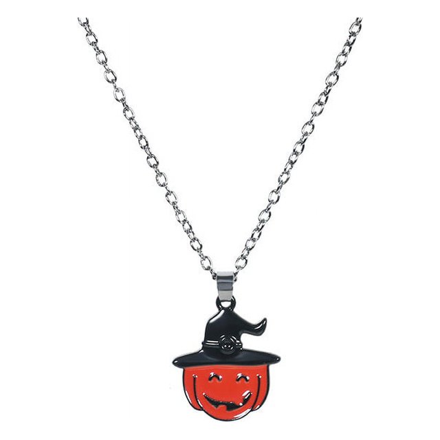 Collar de Halloween con colgante de cabeza de calabaza, murciélago y calavera fantasma