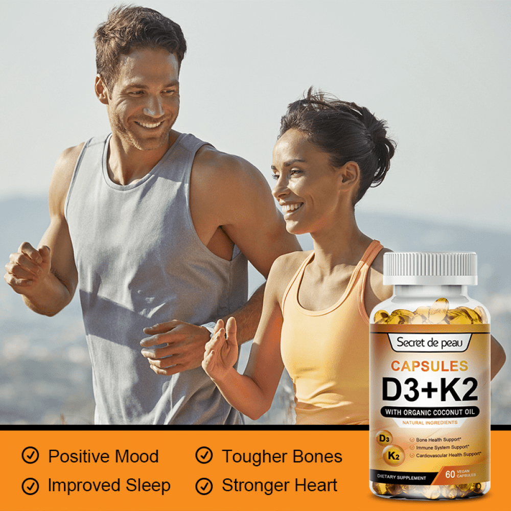 (2 Pack)Vitamins D3+K2 Capsules, boosting Calcium Absorption, Supports Heart & Joint Health, Immune Support (Non GMO, Gluten Free), 240 Pcs