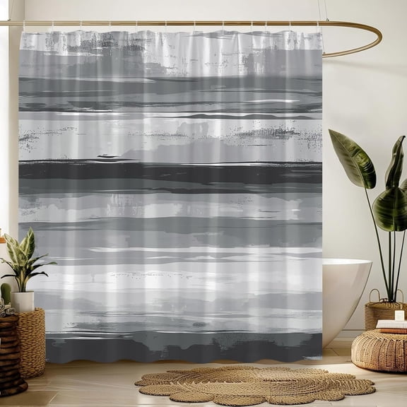 Black Gray Shower Curtain, Abstract Geometric Striped Moden Art Bathroom Home Curtain Decor with Hooks 54"W x 78"L (Pack of 1)