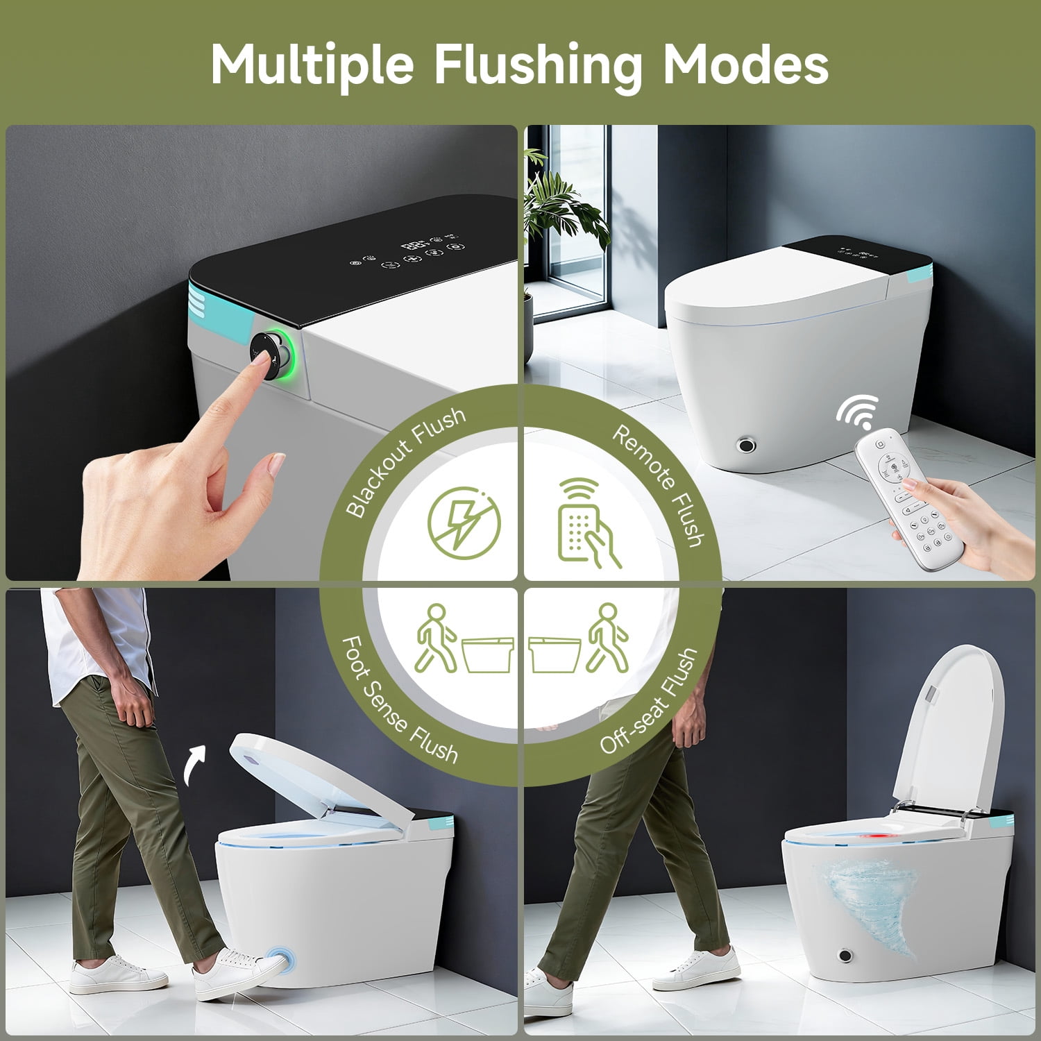 BCANHOME Smart Toilet with Built-in Bidet,One-piece Toilet with Tankless Bidet,Auto Open Lid, Soft-closing Heat Seat, 1.28 Gallons Auto Flush, Warm Dryer, Remote Control