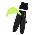 thumbnail image 6 of CHICTRY Kids Girls Mesh Long Sleeve Crop Top with Letters Print Vest Chain Pocket Pants Dance Sports Outfit Set Fluorescent Green 12, 6 of 7
