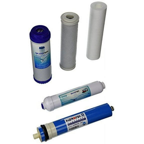 Purenex 1C-1GAC-1S-1I-1M100 Reverse Osmosis RO Filter Replacement Set with 100 GPD Membrane