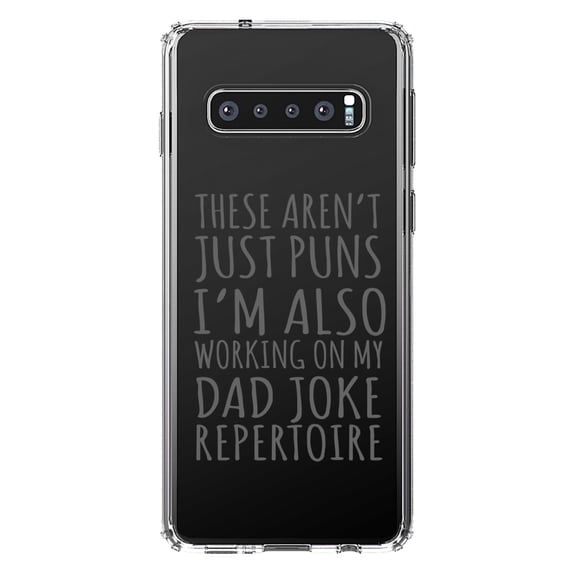 DistinctInk Clear Shockproof Hybrid Case for Samsung Galaxy S10  PLUS (6.4" Screen) - TPU Bumper Acrylic Back Tempered Glass Screen Protector - Not Just Puns I'm Also Working Dad Joke