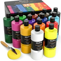 Nicpro Acrylic Paint, 14 Colors Acrylic Paint Set, 16.9oz/500ml Bottles, Rich Art Painting Supplies for Artists, Beginners on Canvas Wood Leather Fabric Stone Craft