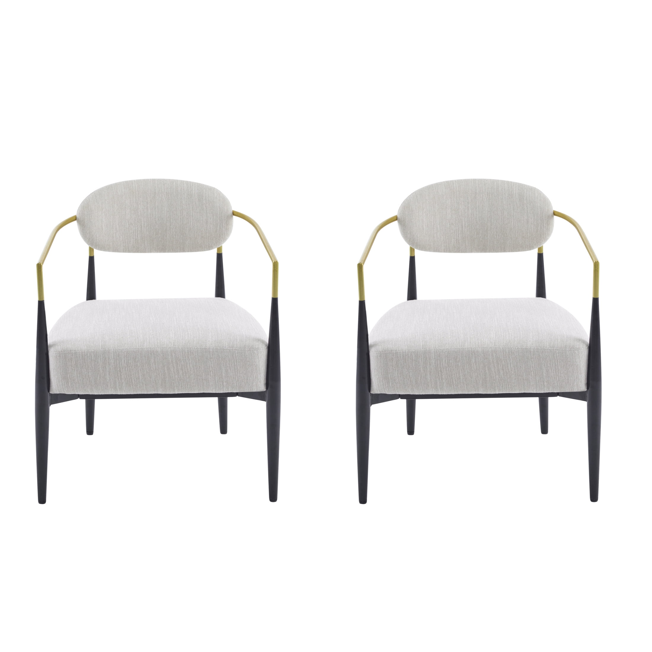 Christopher Knight Home Mid-Century Modern Upholstered Accent Armchair with Metal Legs, Beige+Black+Gold, Set of 2