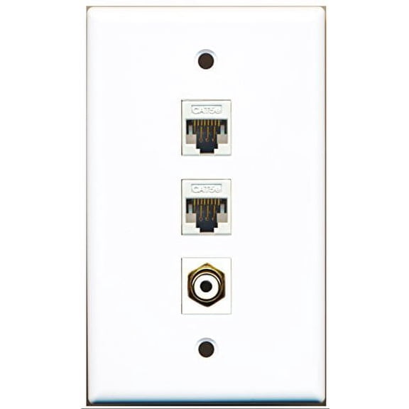 RiteAV - 1 Port RCA White 2 Port Cat5e Ethernet White Wall Plate