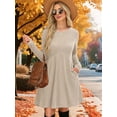 thumbnail image 5 of Long Sleeve Dress for Women Crew Neck Waist Tunic Dress with Pockets Apricot XXL, 5 of 6