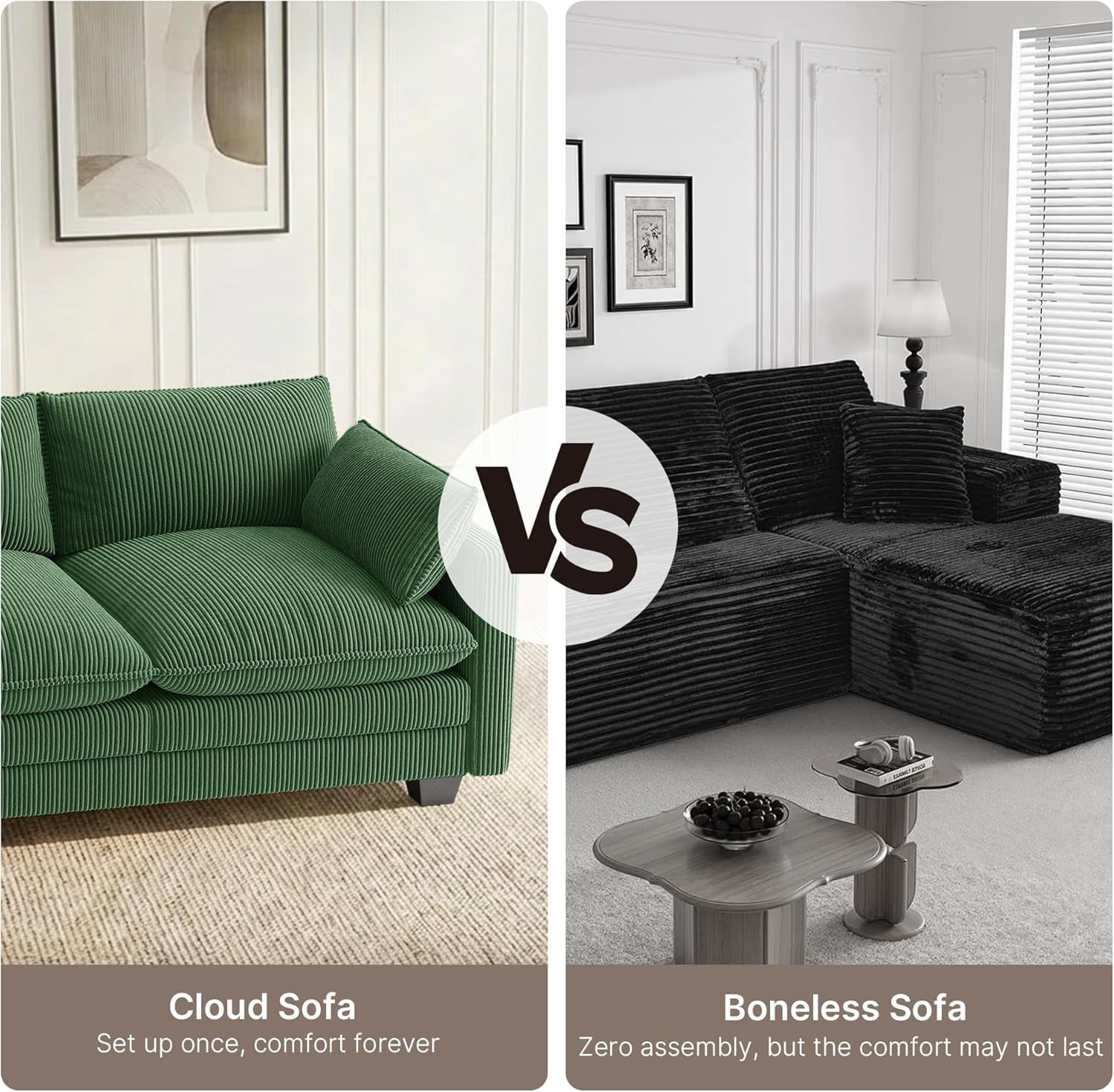 110.2" Cloud Couch Sectional, Lofka Modern Modular Sofa with Deep Seat, Upholstered Living Room Furniture Set with Movable Ottoman and 2 Throw Pillows, Green Couch