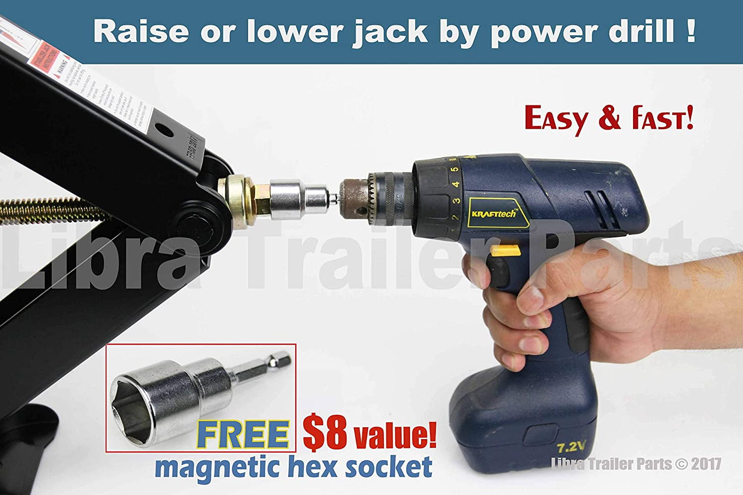 LIBRA 30" 5000lbs RV Trailer Stabilizer Leveling Scissor Jacks w/Dual Power Drill sockets & mounting Hardware, Set 4
