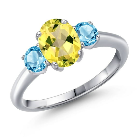 Gem Stone King 2.27 Ct Oval Canary Mystic Topaz Swiss Blue Topaz 925 Sterling Silver Ring (Size 6)