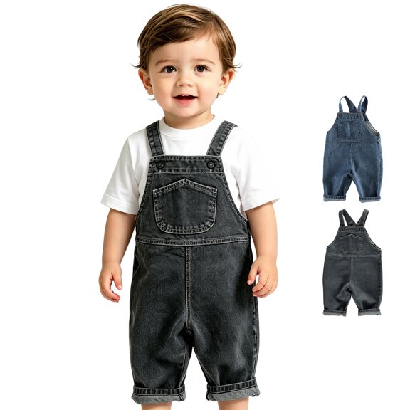 XINXIAOO Toddler Girls Boys Summer Sleeveless Rompers Casual Denim Long Jumpsuit with Pockets Girls Outfits size 1-2 Years
