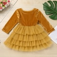 thumbnail image 6 of FYMNSI Velvet Christmas Dress for Girls Toddler Fall Winter Layered Tiered Tulle Dresses Vintage Party Midi Gown 3-4 Years Champagne, 6 of 7