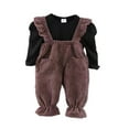 thumbnail image 4 of XinLfly Toddler Little Girl Clothes Outfit Casual Solid Color with Pocket Corduroy Overalls Long Sleeve Pullover Tops Set,Brown,5T, 4 of 6