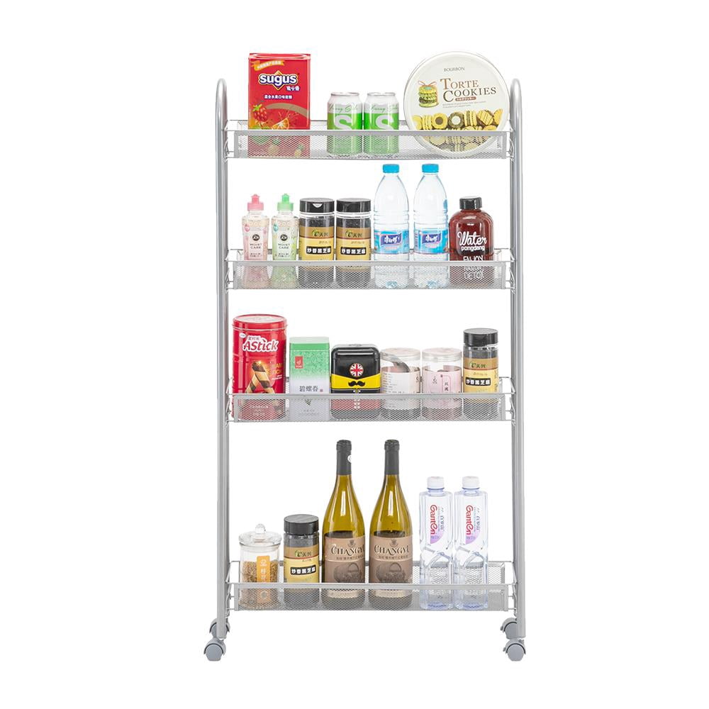 Ktaxon 4-Tier Rolling Cart Gap Kitchen Slim Slide Out Storage Tower Rack with Wheels,4 Baskets,Cupboard