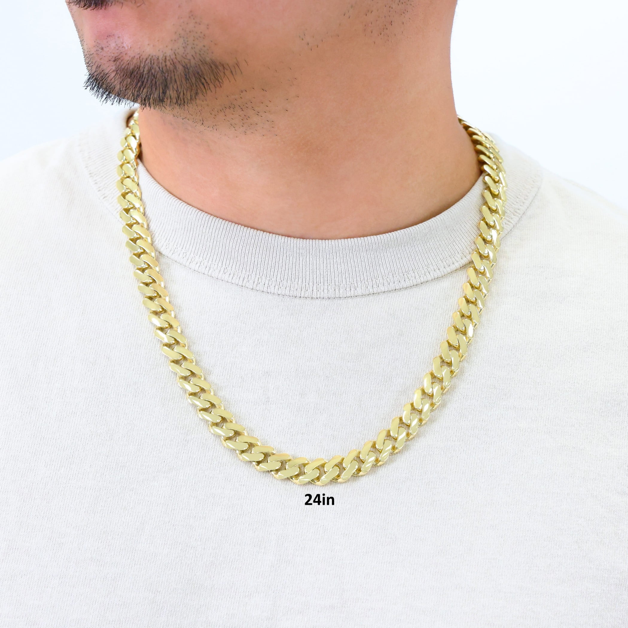 Nuragold 10k Real Yellow Gold Royal Monaco 11mm Miami Cuban Link Necklace (16"-30") Italian Jewelry for Men & Women