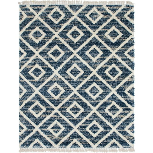Unique Loom Hygge Shag Geometric Plush & Cozy Rug 8' x 10' Rectangle Blue/Ivory