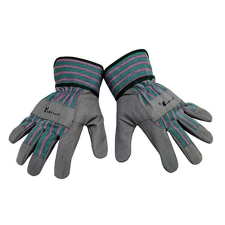 G & F 5009L JustForKids Synthetic Leather Kids Garden Gloves, Kids Work Gloves, Grey, 7-9 years old