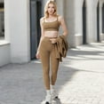 thumbnail image 4 of Women's High Waist Seamless Leggings with Subtle Textured Pattern - Medium, Khaki, 4 of 6