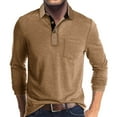 thumbnail image 2 of Huresd Mens Fashion Polo Shirts Cotton Classic Long Sleeve Thermal Button Shirt With Pocket Khaki 2XL, 2 of 5