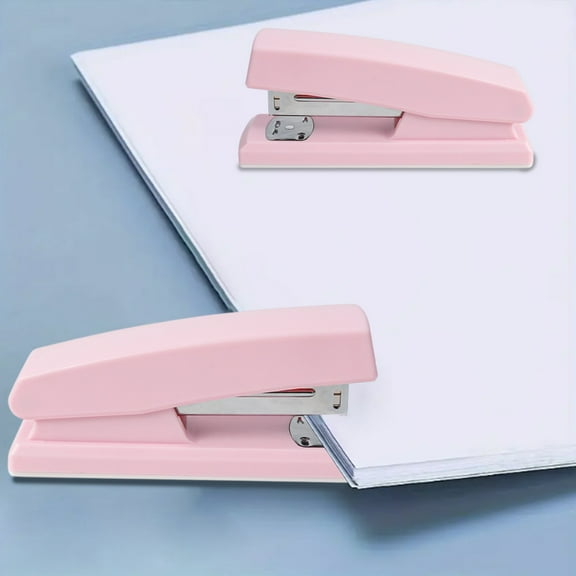 Yoziaaoa 1 Pcs Mini Stapler Portable Binding Machine Morandi Color Metal Stapler Student Stationery Office Products,Desktop Staplers Small in Size,Manual Staplers (Pink)