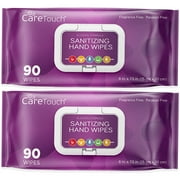 Care Touch Hand Sanitizing Wipes (2 Pouches) | 180 Antiseptic Wipes in Moisture-Lock Pouches - 75% Ethyl Alcohol Saturation | For Home, Travel, and Office Use
