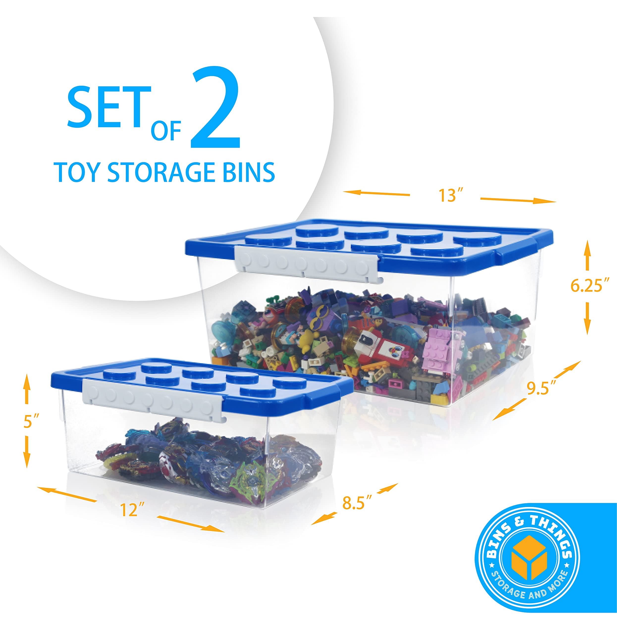 Bins & Things Toy Organizers and Storage Set of 2 large and small stackable storage bins - Clear toy storage bin- Lego organizers and storage for Barbie Dolls, Hot Wheel toy bins for kids organizer