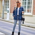 thumbnail image 6 of Women Casual Long Sleeve Lapel Button Outerwear Loose Boyfriend Style Jacket Fashion Denim Jacket Dark Blue S, 6 of 9