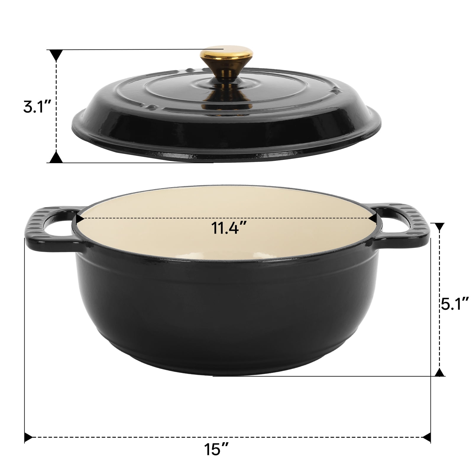 Cast Iron 7.5qt Cooking Pot, Includes Two Silicone Gloves, Enamel Pot, Pure Black