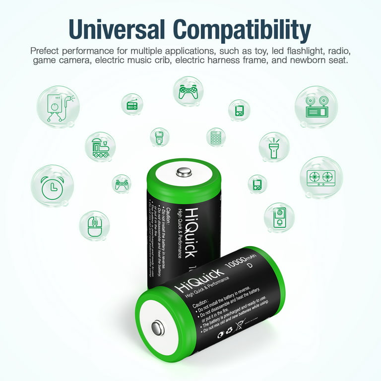 HiQuick Rechargeable D Batteries (4 Pack), 10000mAh D Cell Battery 