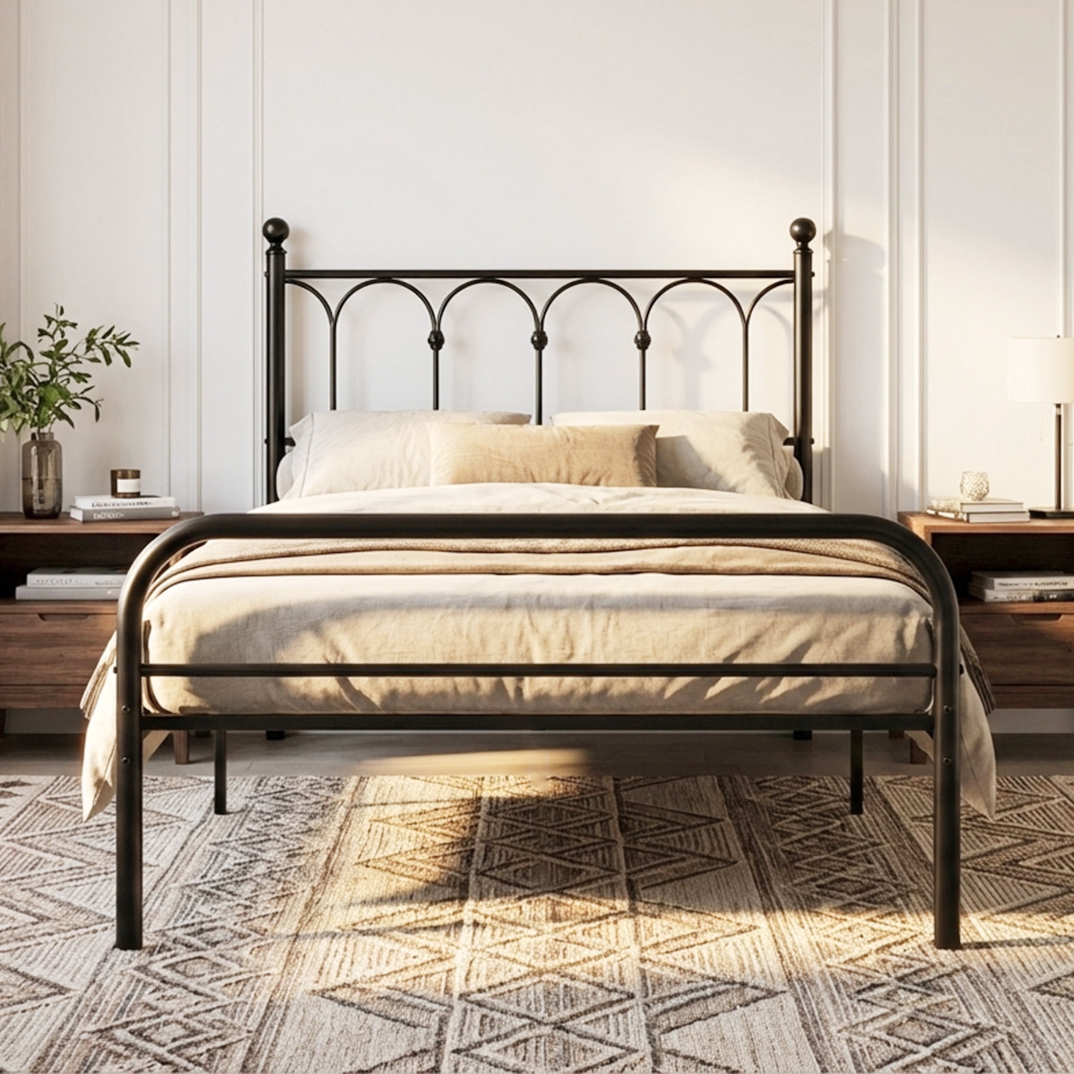 edx Twin Size Classic Metal Platform Bed Frame with Headboard, Heavy Duty Steel with Under Bed Storage, No Box Spring Needed