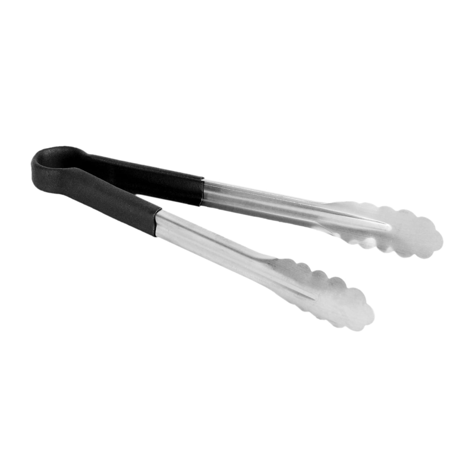 12" Black Stainless Steel Scalloped Kitchen Tongs