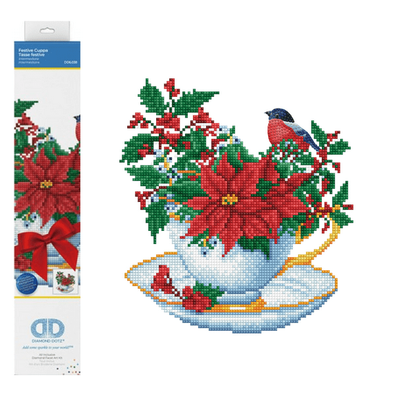 Diamond Dotz Festive Cuppa Floral Diamond Painting Kits for Adults - Diamond Art Kits a Relaxing Creative Craft Kit with Dotz Gems 12.6"x12.6"