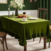 Velvet Table Cloth with Decorative Ruffle Edge Luxurious Soft Washable Rectangular Tablecloth Thick Wrinkle-Resistant Oblong Table Cover for Kitchen Dining Party Wedding 140*180cm Olive Green