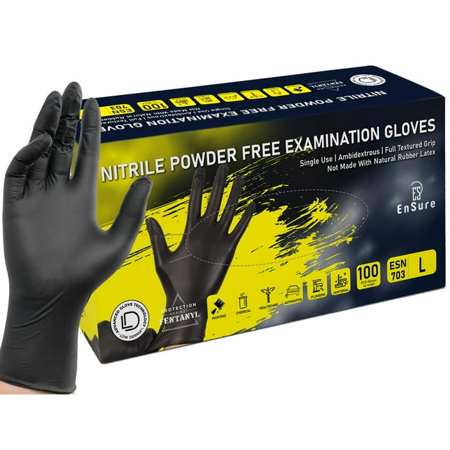 Los guantes de nitrilo para exámenes garantizan una baja dermatitis, 7 mil, negros (M)