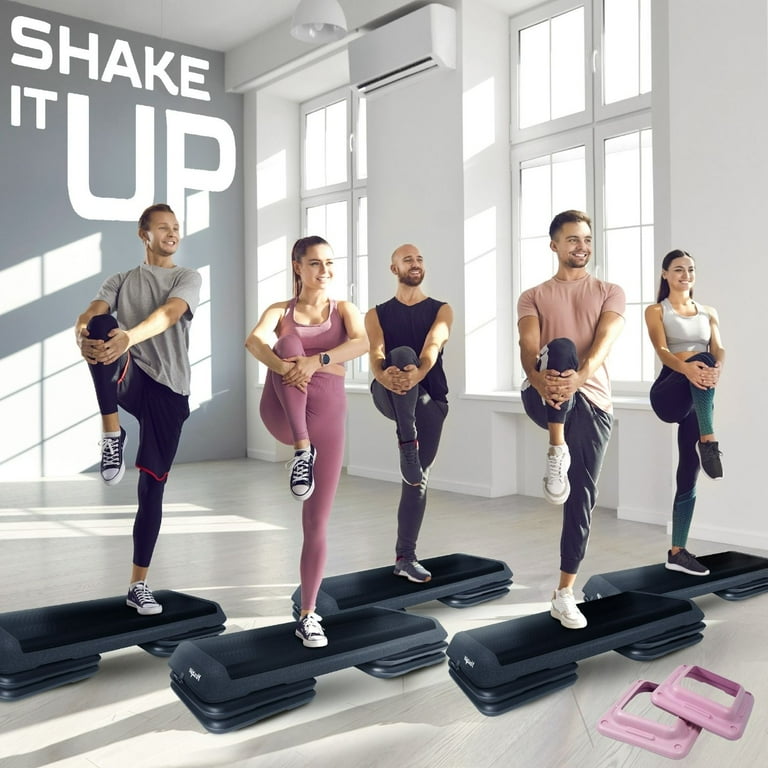 Yes4All Health Club Sized Adjustable Aerobic Exercise Step Platform with 4 Included Adjustable Risers and Extra Riser Options Pastel Pink