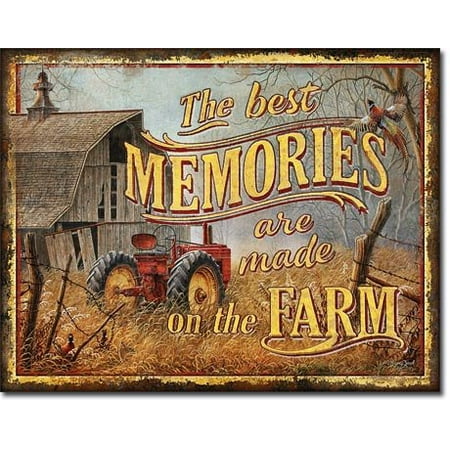 Art Tin - Best Memories Made on Farm + Old Farmhouse Metal Poster Tin Sign Wall Art