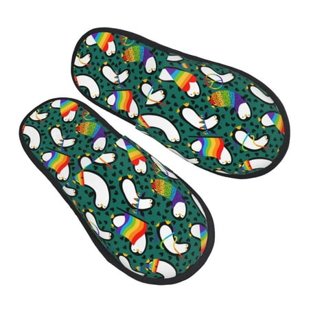 

Ocsxa Mens Womens Cozy Memory Foam Scuff Slippers Slip On Warm House Shoes Indoor/Outdoor Lgbt Penguin Designs-Large