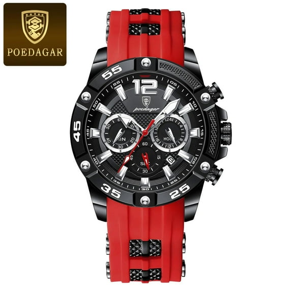 POEDAGAR Luxury Man Wristwatch Sports Chronograph Silicone Strap Men Watches Waterproof Luminous Date Men's Quartz Watch Fashion