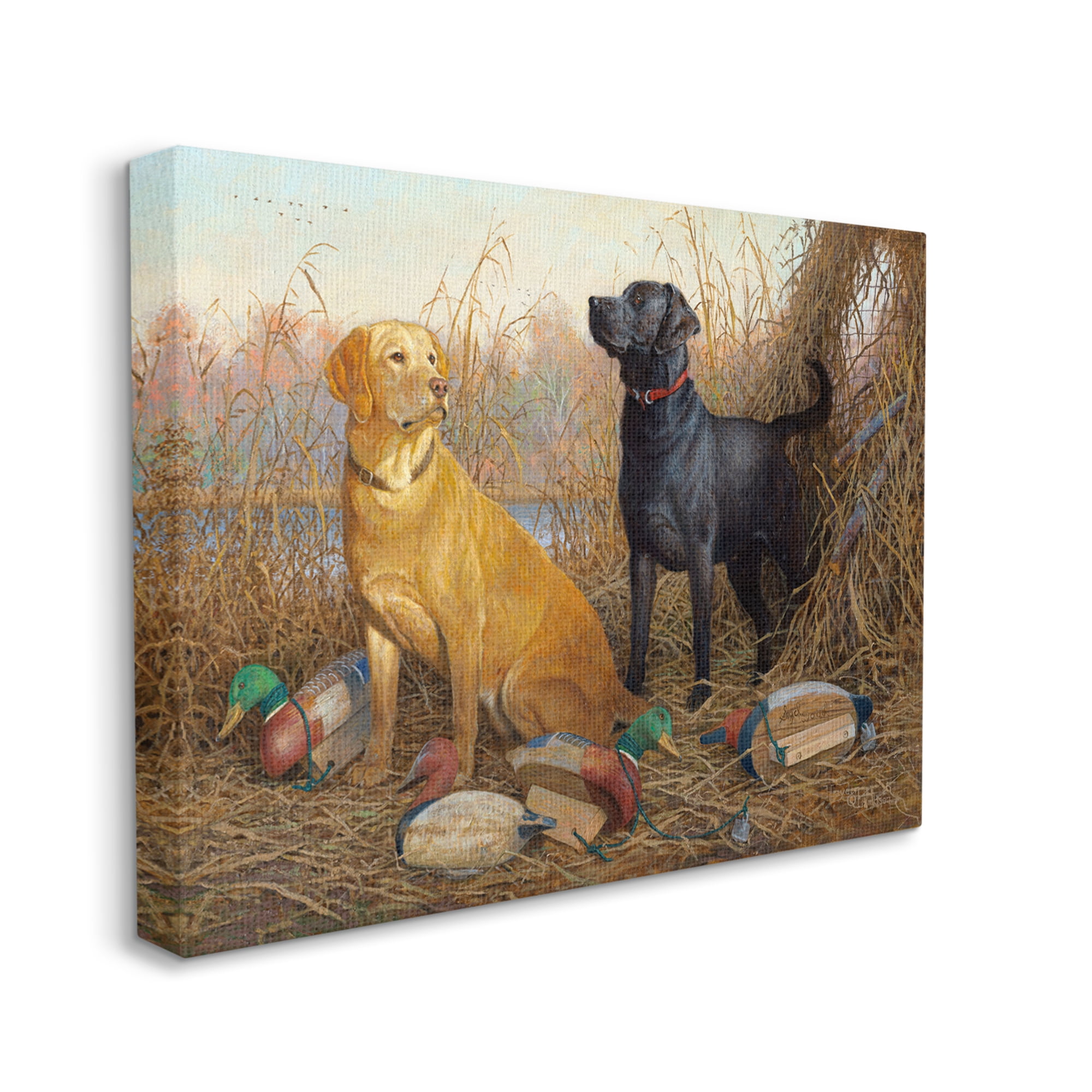 Stupell Industries Hunting Dogs with Decoys Animals & Insects Painting Gallery Wrapped Canvas Art Print Wall Art, 48 x 36