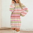 thumbnail image 3 of Women's Round Neck Casual Long Sleeve Plush Plaid Print Dress for Winter Lounging and Casual Outfits,Pink,S, 3 of 7